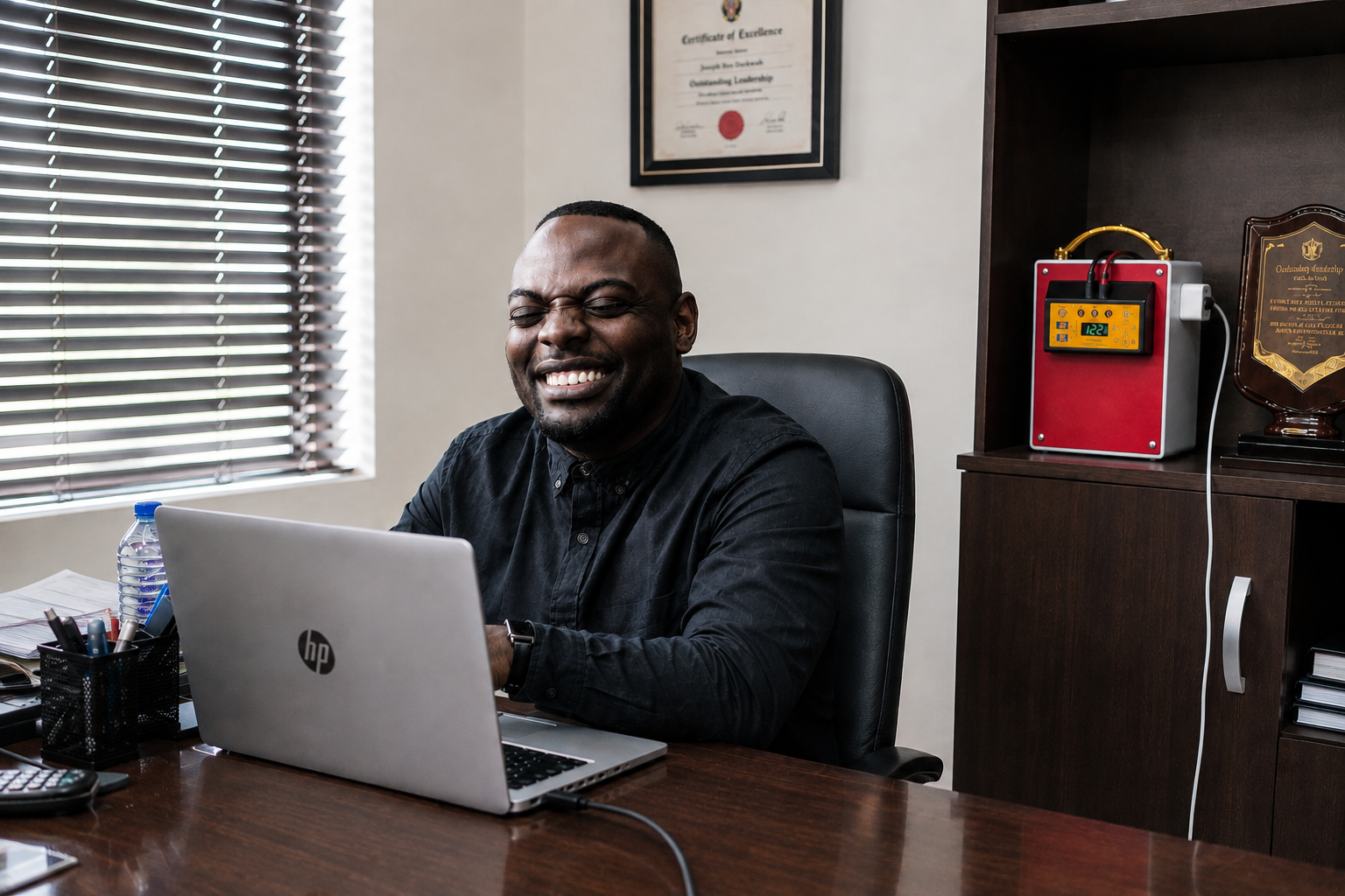 Man using Raph Lapi power bank in his office