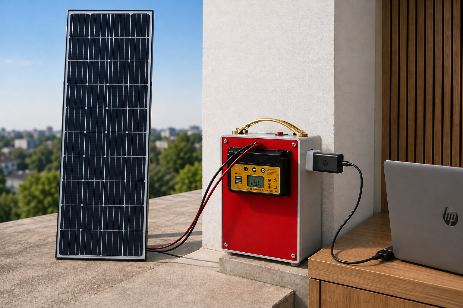 Raph Lapi with 100W solar panel outdoors