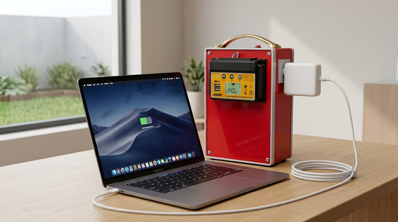 Raph Lapi charging a laptop